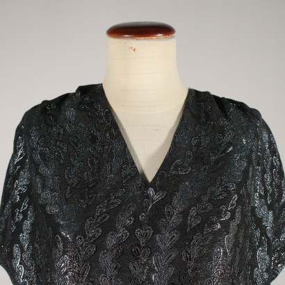 Robe de Soirée Tissu Noir Argent irisé 1970