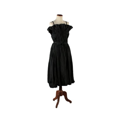 Robe de Cocktail Noire Elégante Taffetas plissé Italie Années 50-60