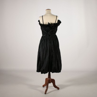 Robe de Cocktail Noire Elégante Taffetas plissé Italie Années 50-60