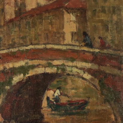 Landscape Painting by Giuseppe Comparini Bridge Above the Canal 1967