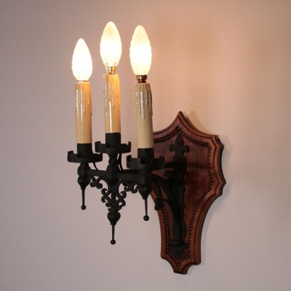 Set of Four Sconces Iron Walnut 20th Century