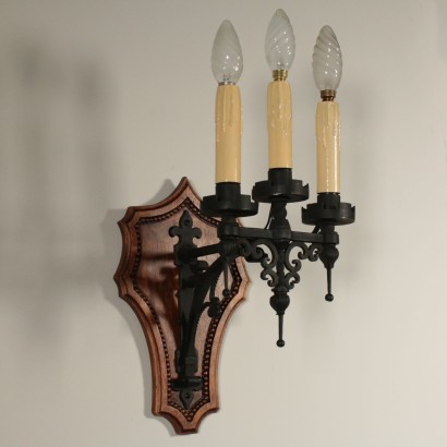 Set of Four Sconces Iron Walnut 20th Century