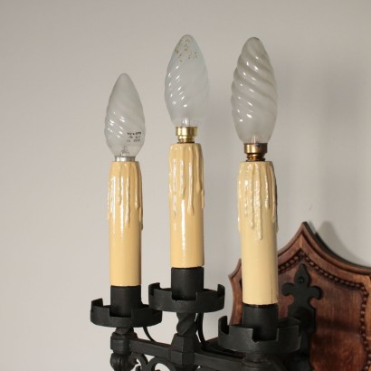 Set of Four Sconces Iron Walnut 20th Century