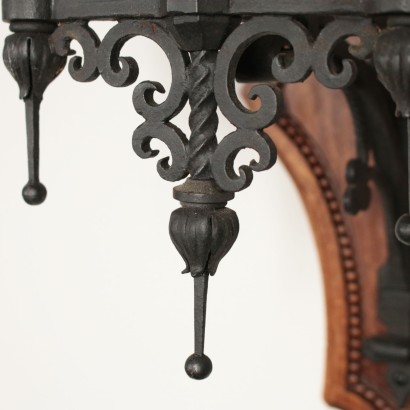 Set of Four Sconces Iron Walnut 20th Century