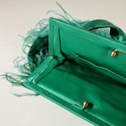 Sac vert Vintage Satin Plumes Vers 1970