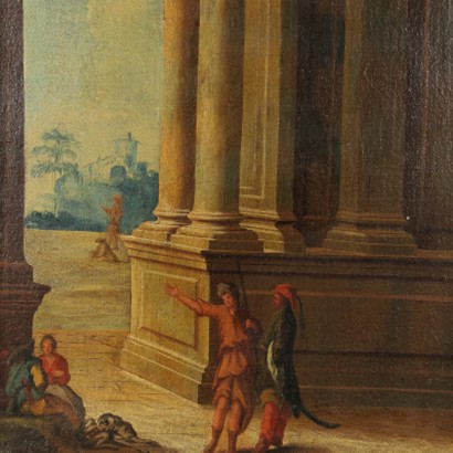 Pair of Landscape Paintings with Architectures and Figures 1700s