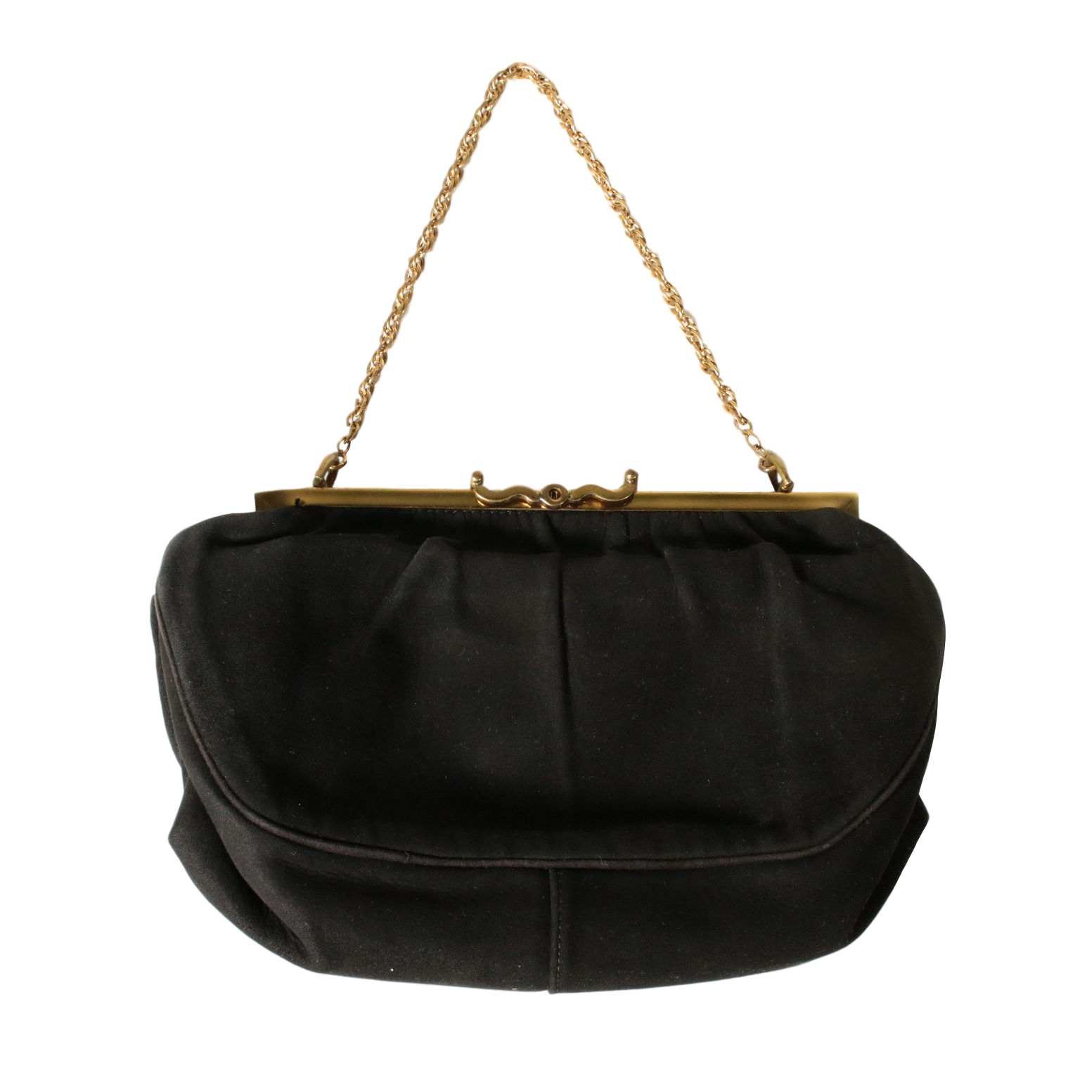 Pochette Vintage Anni 40 50 Pelle Scamosciata Nera Interni in Raso