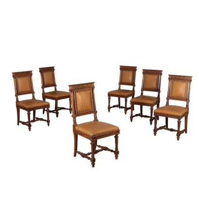 Set of six Chairs Maple Walnut Italy Late 1800s