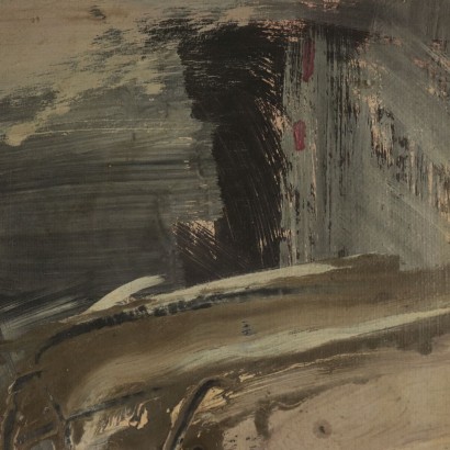 Composition Abstraite Paolo Schiavocampo Huile sur Papier Années 60-70