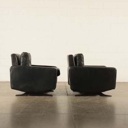 Couple of Armchairs Foam Padding Black Leather Upholstery 1970s-1980s