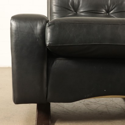 Couple of Armchairs Foam Padding Black Leather Upholstery 1970s-1980s