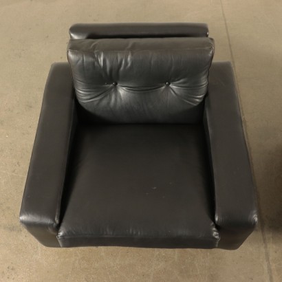 Paire de Fauteuils Mousse Cuir Bois Italie Années 70-80