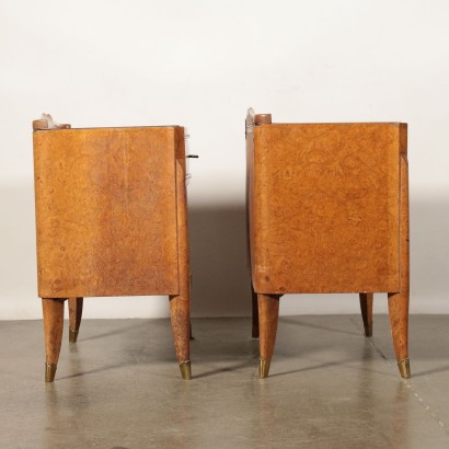 Pair of Nightstands Burl Veneer Vintage Italy 1940s-1950s