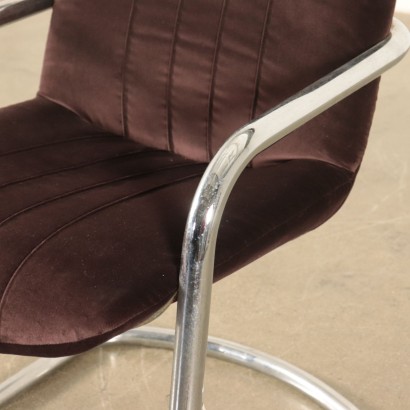 Set of Chairs Chromed Tubular Velvet Vintage Italy 1970s