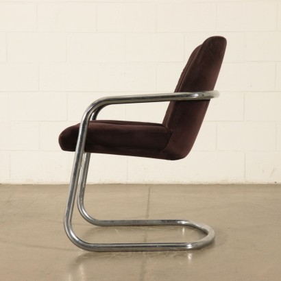 Set of Chairs Chromed Tubular Velvet Vintage Italy 1970s