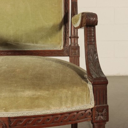 Set of six Carved Chairs and Armchair Italy 20th Century