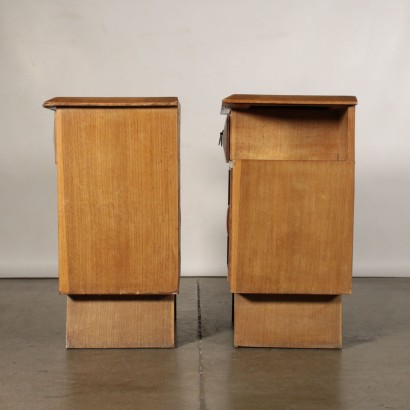 Pair of Nightstands Oak Veneer Vintage Italy 1940s