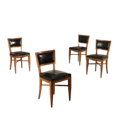 Four Chairs Springs Padding Leatherette Upholstery 1940s