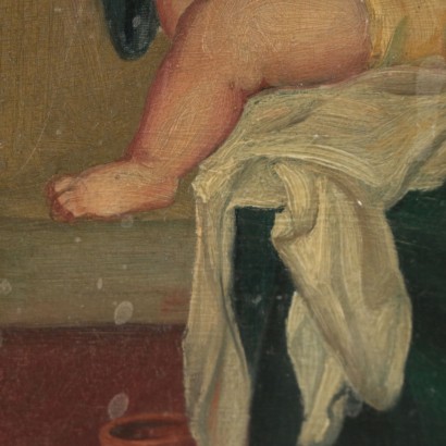 Vierge à l'enfant Huile sur Tablette Copie signée Tozzi 1924