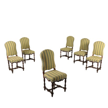 Set of Six Bobbin Chairs Walnut Italy 18th Century