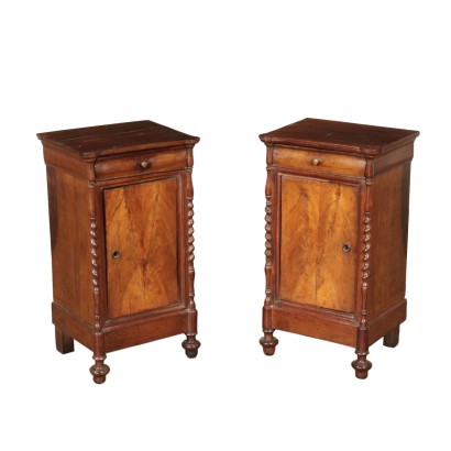 Pair of Walnut Nightstands Italy Mid 19th Century