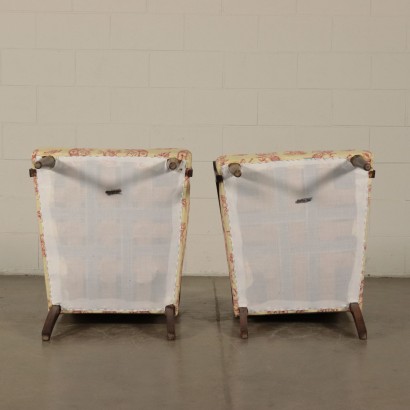 Pair of Armchairs Fabric Upholstery Wood Vintage Italy 1940s