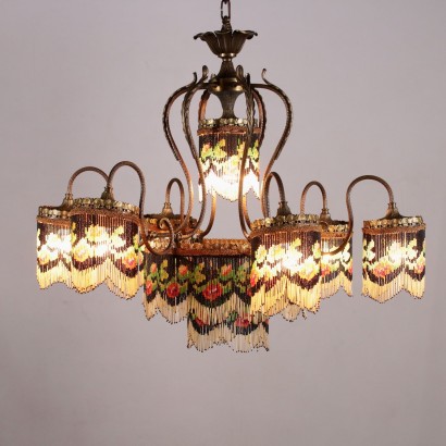 Liberty Chandelier Brass Glass Italy 20th Century