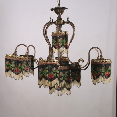 Liberty Chandelier Brass Glass Italy 20th Century