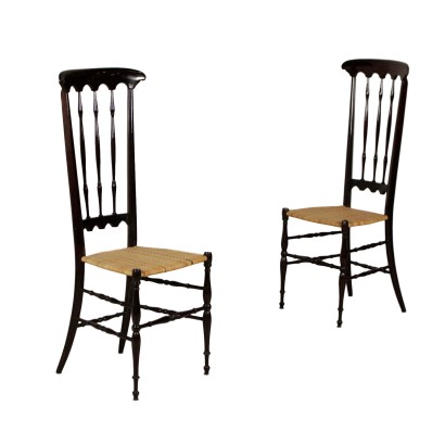 Paire de Chaises Bois laqué Canne Italie Annés 60