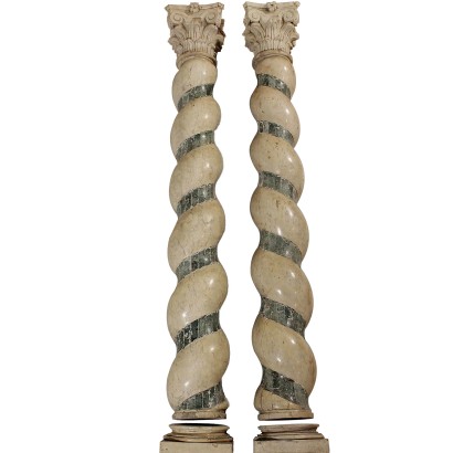 Couple of Spiral Marble Columns Italy 17th Century