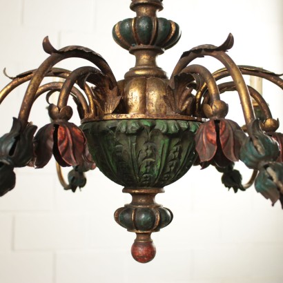 Pair of Decorated Chandeliers Wood Iron Italy Mid 1900s