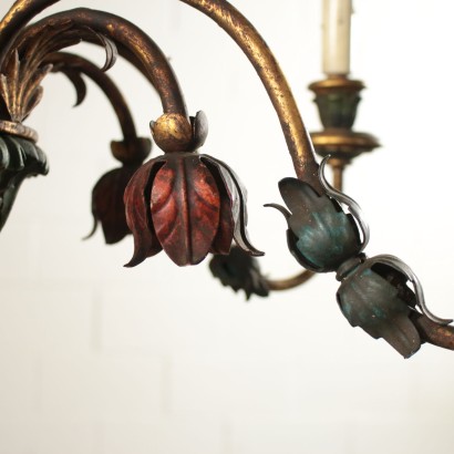 Pair of Decorated Chandeliers Wood Iron Italy Mid 1900s