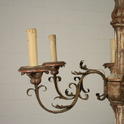 Antique Chandelier Iron Gilded Wood Late 1700s-Early 1800s