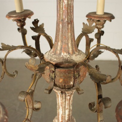 Antique Chandelier Iron Gilded Wood Late 1700s-Early 1800s