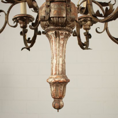 Antique Chandelier Iron Gilded Wood Late 1700s-Early 1800s