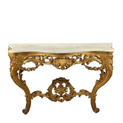 Console Gilded Carved Wood Marble Italy 19th Century