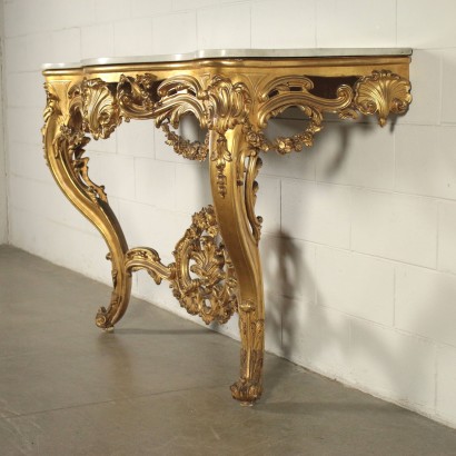 Console Gilded Carved Wood Marble Italy 19th Century