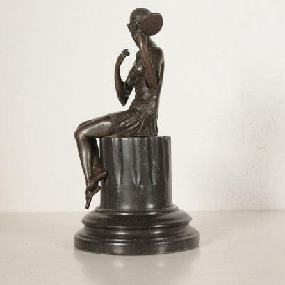 Dancer with Mirror Sculpture Bronze Marble 20th Century