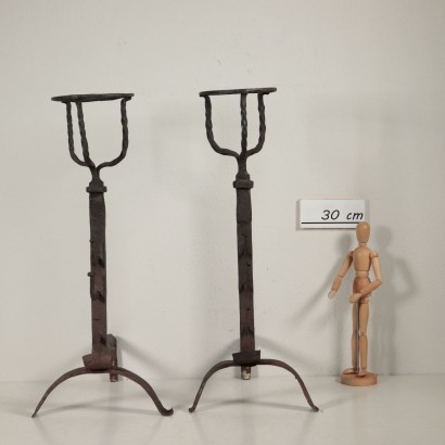 Pair of Wrought Iron Fireplace Andiron Italy 1600s-1700s