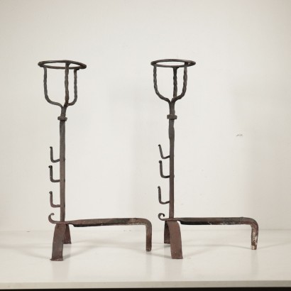 Pair of Wrought Iron Fireplace Andiron Italy 1600s-1700s