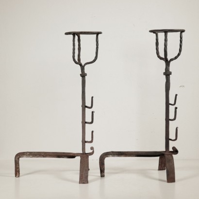 Pair of Wrought Iron Fireplace Andiron Italy 1600s-1700s