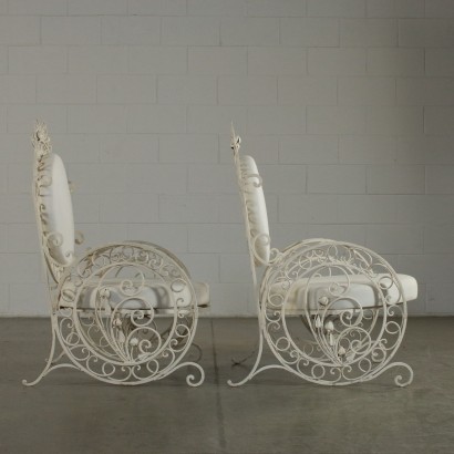 Pair of Iron Armchair Padded Cushions Italy Early 1900s