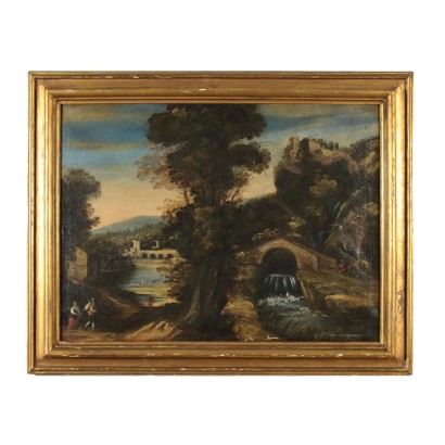 Paysage avec Rivière et Figure Huile sur Toile '700