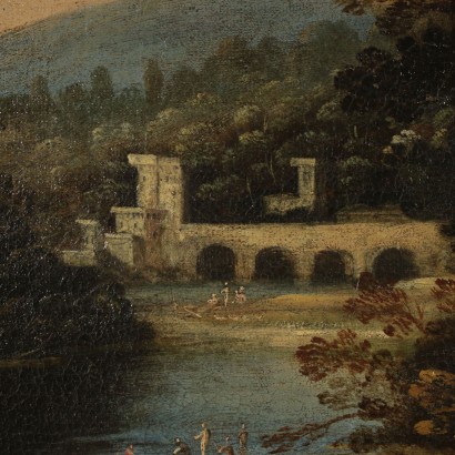 Landscape Painting with River and Figures 18th Century