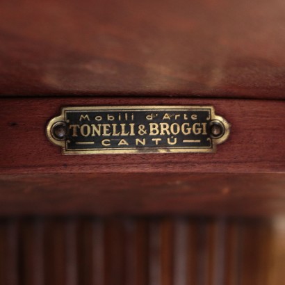 Table Tonelli et Broggi Placage d'Acajou Verre Laiton Italie Années 50
