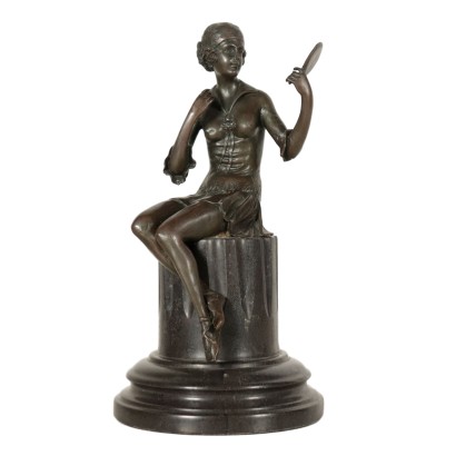 Dancer with Mirror Sculpture Bronze Marble 20th Century