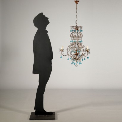 Lustre à trois Bras Verre Bois doré Italie Première moitié '900