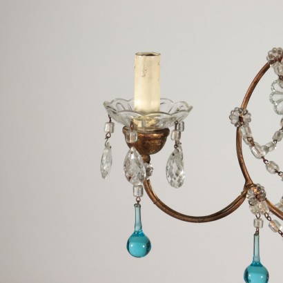 Lustre à trois Bras Verre Bois doré Italie Première moitié '900