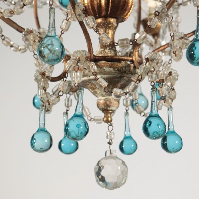 Lustre à trois Bras Verre Bois doré Italie Première moitié '900