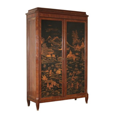 Wardrobe Chinoiserie Rosewood Mahogany Veneer Italy 20th Century